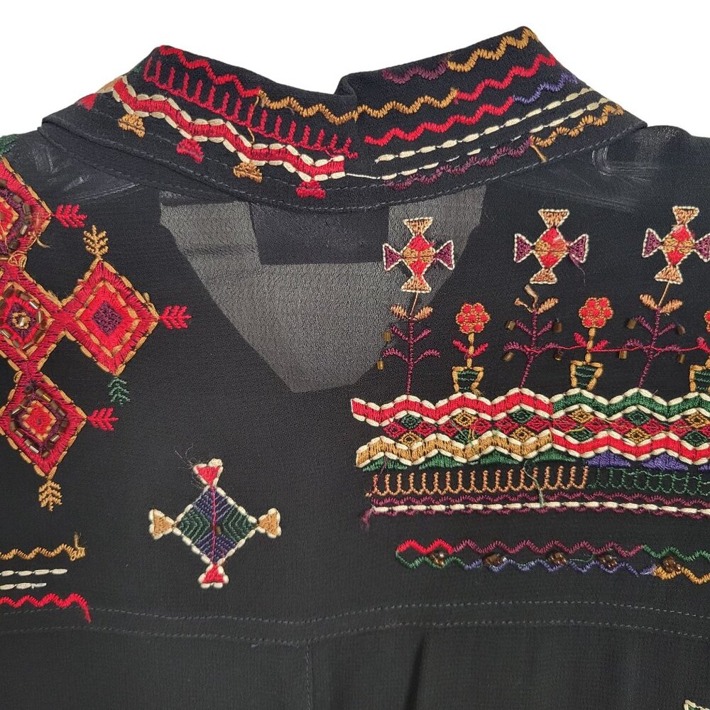 Chico's 2 Size L Twin Set Satin Tank Embroidered Beaded Crepe Shirt Jacket - Picture 13 of 14
